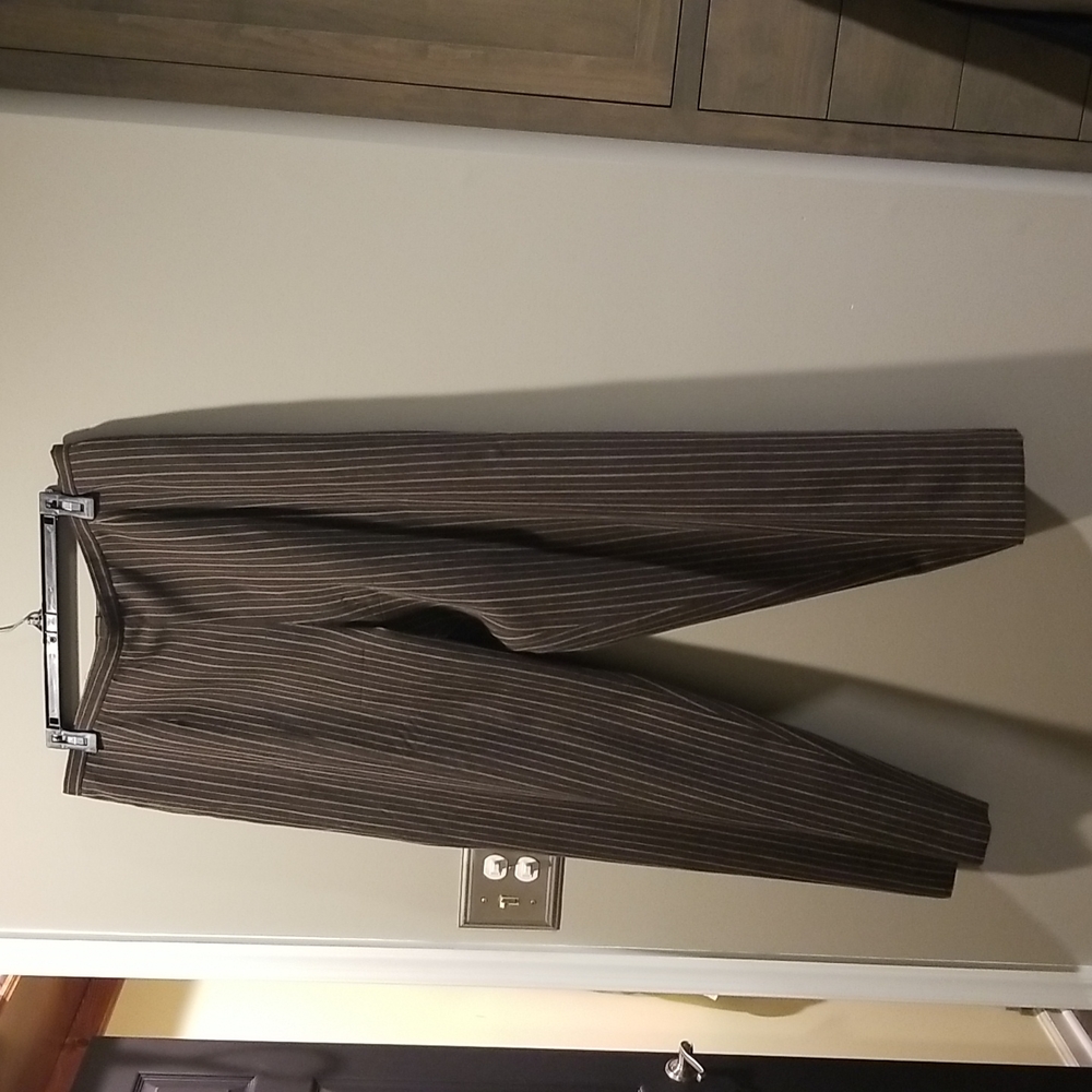 Women's lined dress pants, brown with cream stripes, size 14